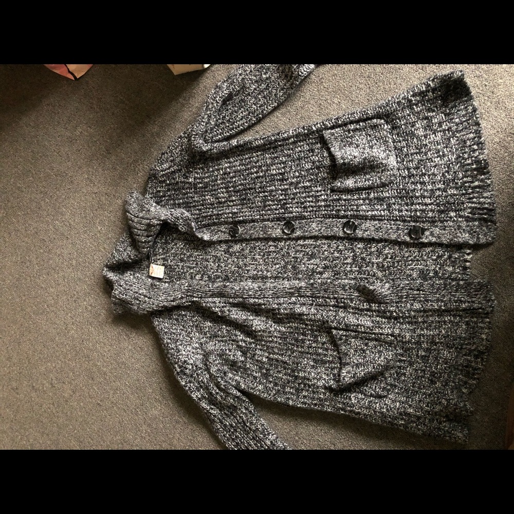 grey cardigan